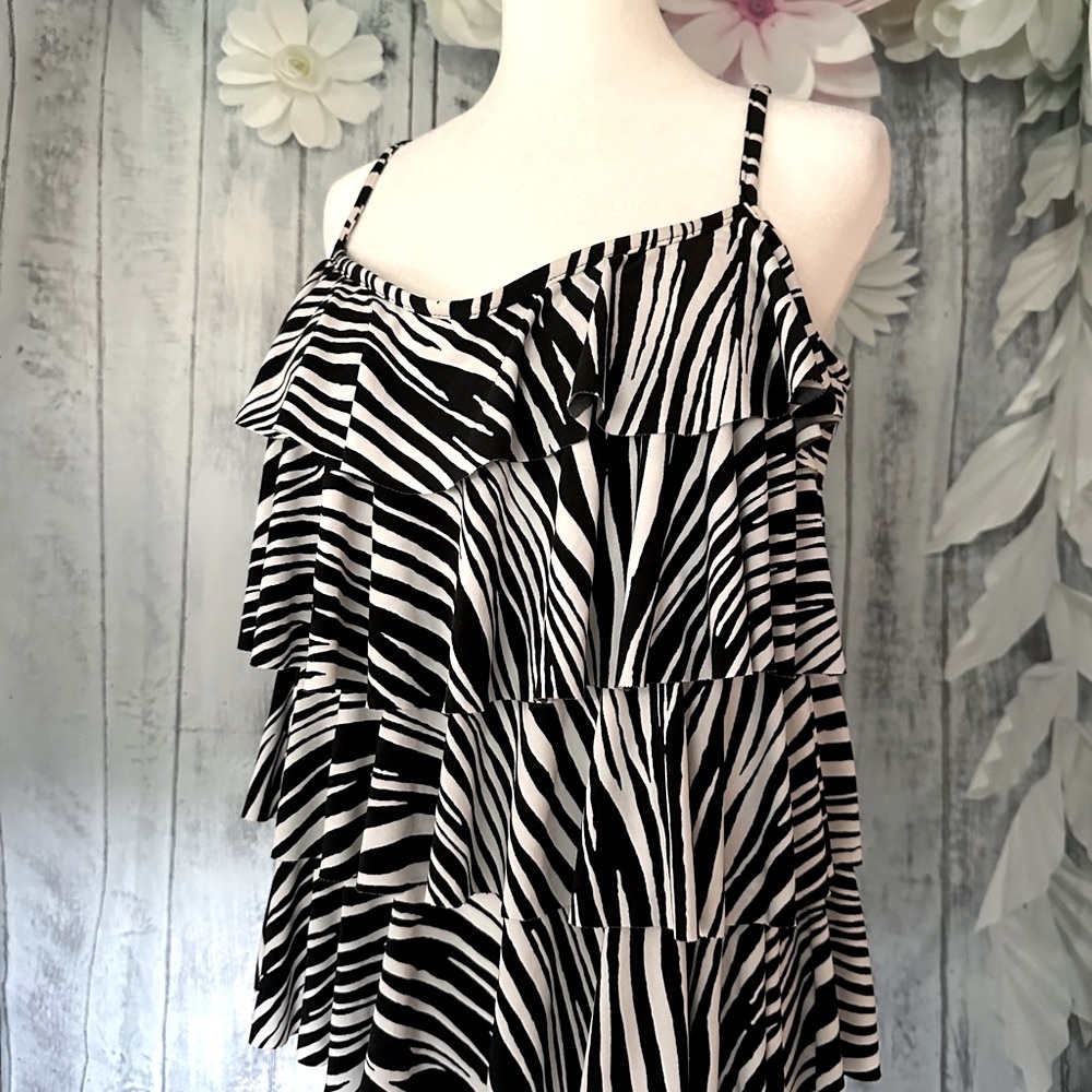 Zebra Print Ruffle Swim Top - Picture 2 of 5
